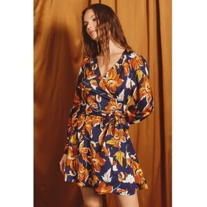 NWT Dress Forum Baltic Born Orange Navy Blue Floral Wrap Dress Women’s Small